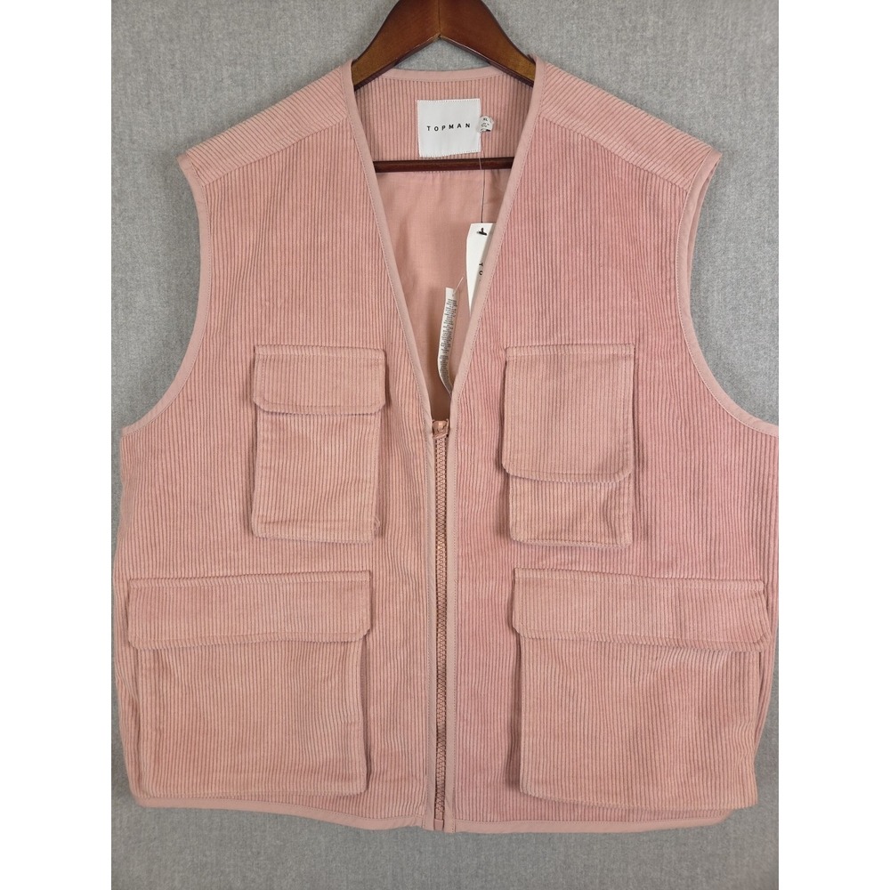 Topman Vest Mens XL Pink Corduroy Safari Cargo Pockets Zip Up Preppy‎ Golf NEW
